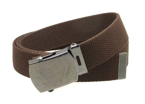 BC Belts Canvas Web Belt Military Style Antique Silver Buckle/Tip Solid Color 54" Long (Brown) - Image 5