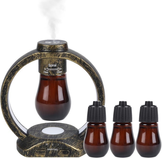 ESSENTIAL OIL DIFFUSER SET- DIFFUSER 3 TIMER SETTINGS BATTERY POWERED CORDLESS SETUP 7 COLOR LED LIGHTS FOR BEDROOM YOGA ROOM TOILET PET ROOM - COPPERY