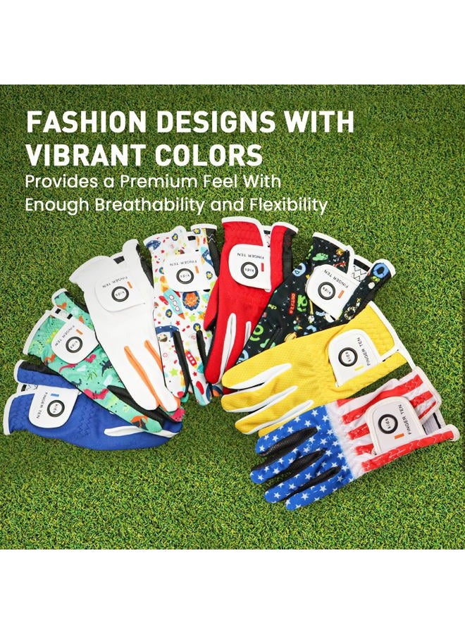 FINGER TEN Golf Gloves for Kids Boys Girls Both Left Right Hand Value 1 Pair, Toddler Junior Youth Golf Glove White Green Black (Green&Black, Small) - Image 5