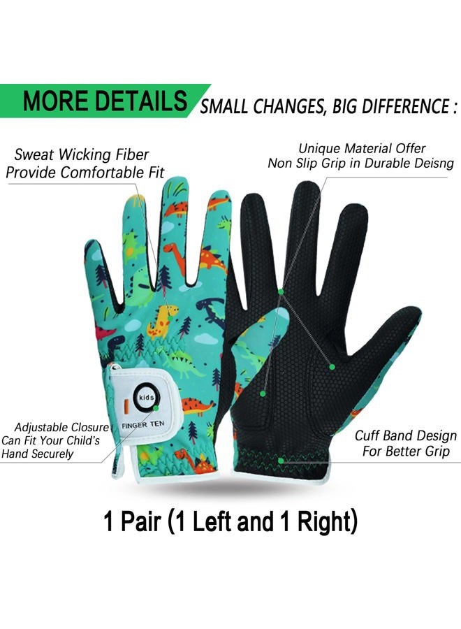 FINGER TEN Golf Gloves for Kids Boys Girls Both Left Right Hand Value 1 Pair, Toddler Junior Youth Golf Glove White Green Black (Green&Black, Small) - Image 2
