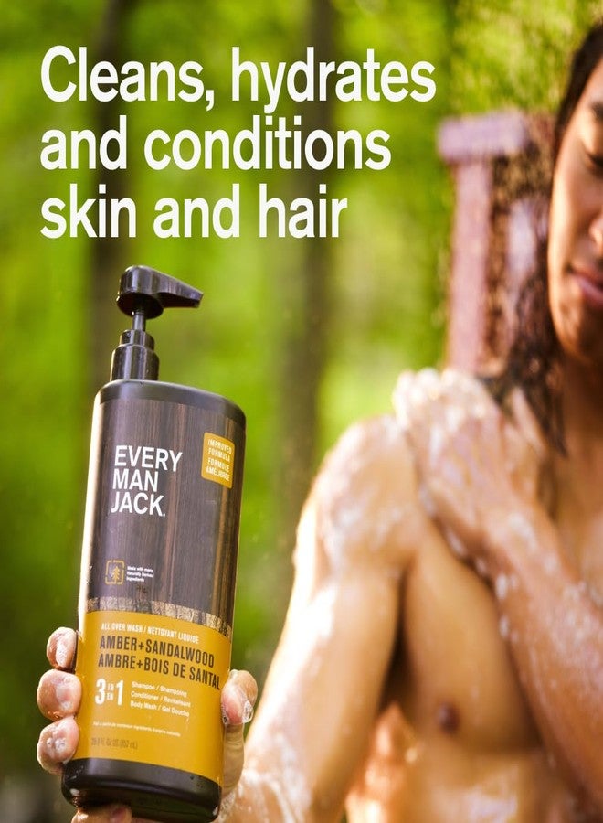 Every Man Jack Amber + Sandalwood Hydrating Mens 3-in-1 All Over Wash for All Skin and Hair Types - Body Wash, Shampoo and Conditioner with Naturally Derived Ingredients - 28.8oz (2 Pack) - Image 4