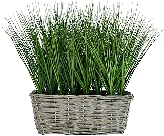 Elements Grass in Gray Willow Pot for Bathroom Farmhouse Faux Greenery Tabletop Centerpiece Mantel Office Desk Kitchen - Image 1