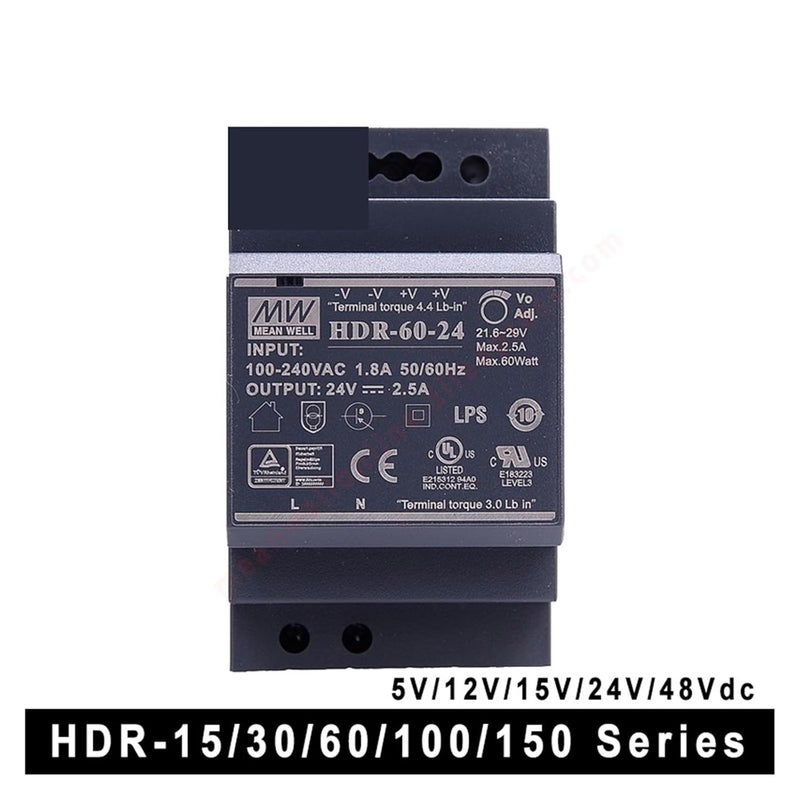 HDR-15 30 60 100 150 Series DC 5V 12V 15V 24V 48V Ultra Slim Step Shape DIN Rail Power Supply for DIY(12V,HDR-150) - Image 4