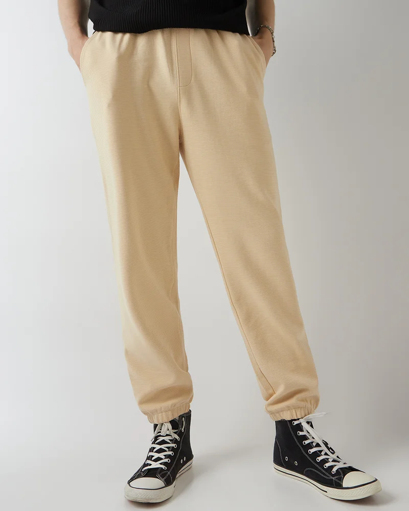 bewakoof Heavy Duty 1.0 Men's Beige Textured Joggers