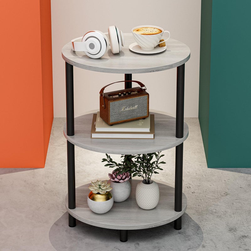 RISWER Small Round Side Table - 3-Tier Oval Accent Table for Small Spaces, Rustic Wood and Metal Couch End Table, Nightstand for Bedroom or End Table Living Room, Easy to Assemble, Greige - Image 1