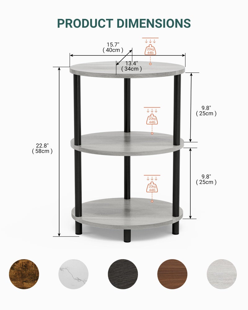 RISWER Small Round Side Table - 3-Tier Oval Accent Table for Small Spaces, Rustic Wood and Metal Couch End Table, Nightstand for Bedroom or End Table Living Room, Easy to Assemble, Greige - Image 3