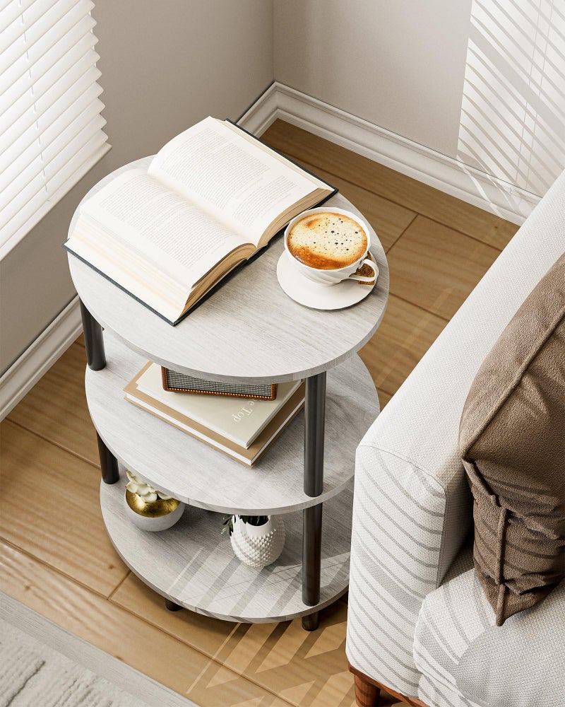 RISWER Small Round Side Table - 3-Tier Oval Accent Table for Small Spaces, Rustic Wood and Metal Couch End Table, Nightstand for Bedroom or End Table Living Room, Easy to Assemble, Greige - Image 4