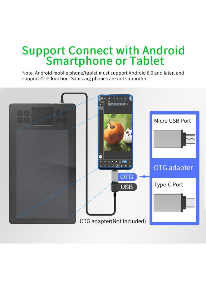 Veikk A50 Graphics Drawing Tablet 10 x 6 Inch Large Active Area 8 Express Keys & Gesture Touch-Pad 8192 Levels Pressure Art Graphics Tablet with Battery-free Stylus 8 Pen Nibs Compatible with Windows Mac OS Android for Painting Design Online Teaching - Image 4