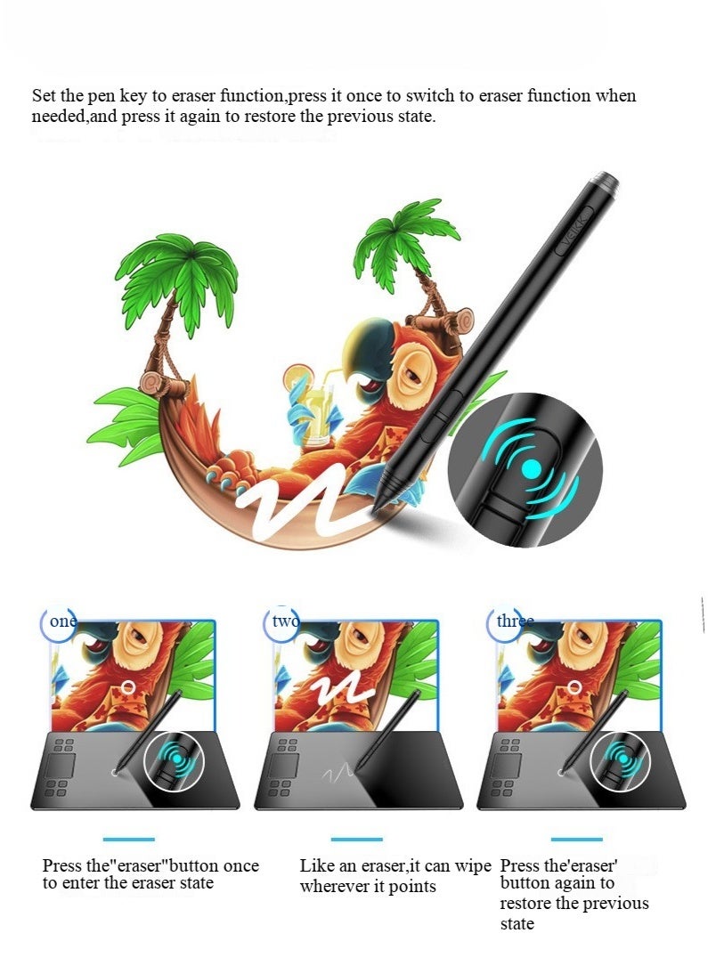 Veikk A50 Graphics Drawing Tablet 10 x 6 Inch Large Active Area 8 Express Keys & Gesture Touch-Pad 8192 Levels Pressure Art Graphics Tablet with Battery-free Stylus 8 Pen Nibs Compatible with Windows Mac OS Android for Painting Design Online Teaching - Image 5