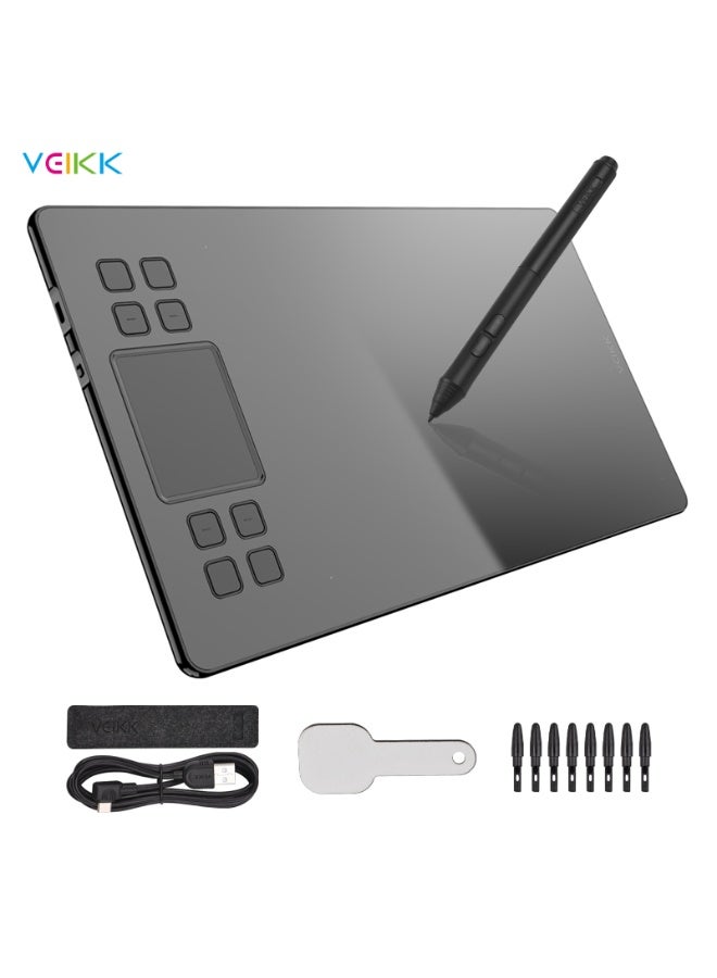 Veikk A50 Graphics Drawing Tablet 10 x 6 Inch Large Active Area 8 Express Keys & Gesture Touch-Pad 8192 Levels Pressure Art Graphics Tablet with Battery-free Stylus 8 Pen Nibs Compatible with Windows Mac OS Android for Painting Design Online Teaching - Image 2