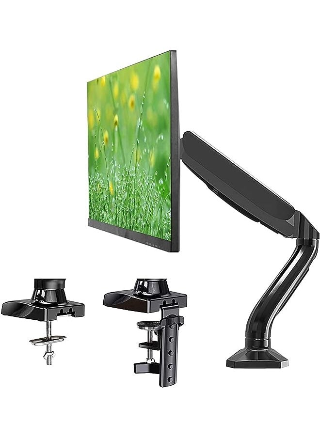 Desk Mount Stand, Computer Monitor Single Arm with Gas Spring for 13 to 27 Inch PC LCD LED Screen, Adjustable Height Tilt Angle Spring Monitor Riser Swivel Bracket for VESA 75x75mm 100x100mm