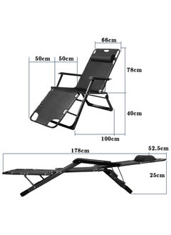 Generic Outdoor Recliner,Folding Chair,Lounge Chair,Camping Chair,Beach Chair,Adjustable Chair for Camping Picnic Pool Beach Backyard (Black)  - Image 2