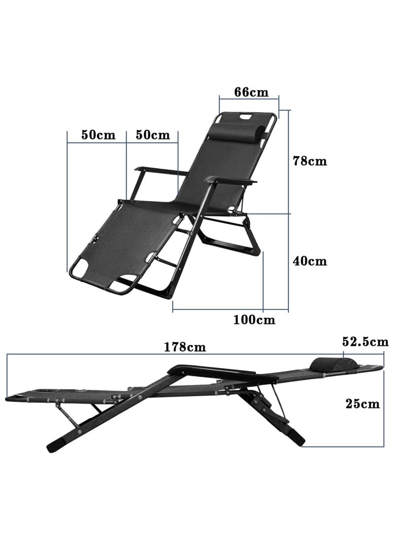 Generic - Outdoor Recliner,Folding Chair,Lounge Chair,Camping Chair,Beach Chair,Adjustable Chair for Camping Picnic Pool Beach Backyard (Black) - Image 1