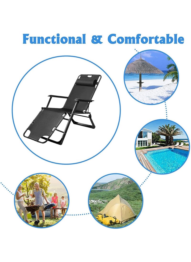 Generic - Outdoor Recliner,Folding Chair,Lounge Chair,Camping Chair,Beach Chair,Adjustable Chair for Camping Picnic Pool Beach Backyard (Black) - Image 1