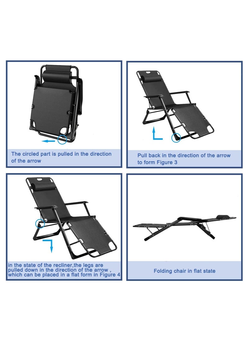 Generic - Outdoor Recliner,Folding Chair,Lounge Chair,Camping Chair,Beach Chair,Adjustable Chair for Camping Picnic Pool Beach Backyard (Black) - Image 1