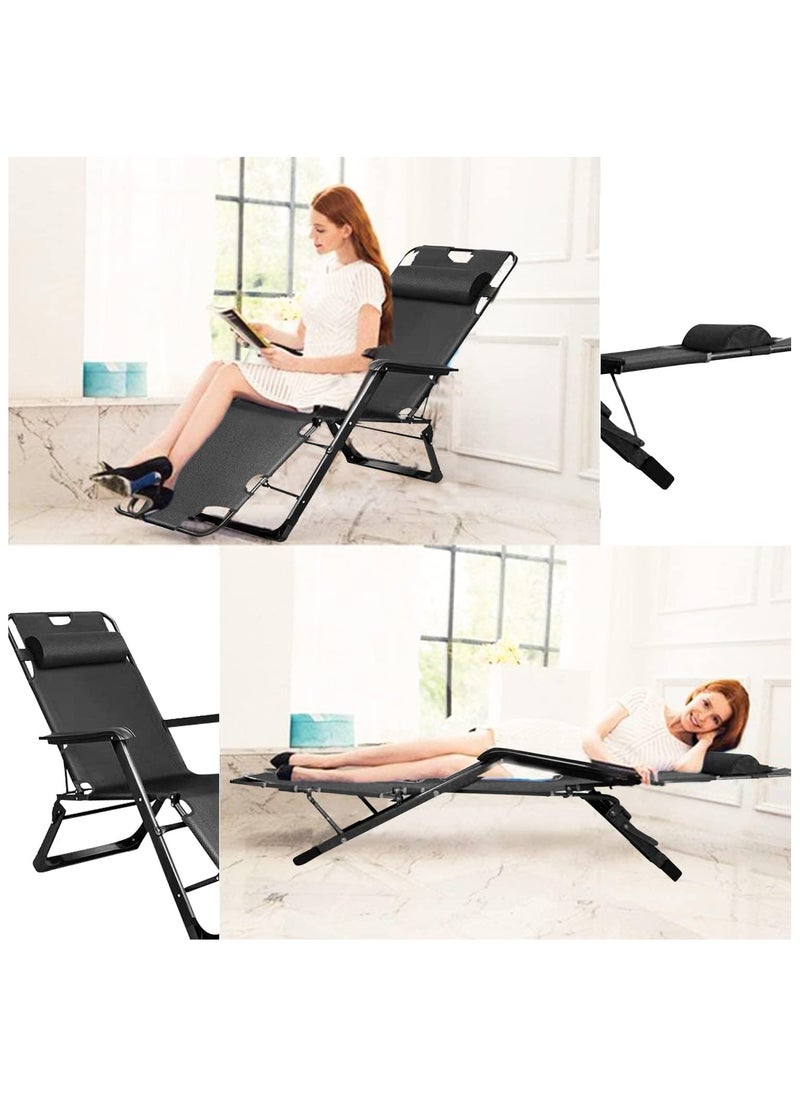 Generic - Outdoor Recliner,Folding Chair,Lounge Chair,Camping Chair,Beach Chair,Adjustable Chair for Camping Picnic Pool Beach Backyard (Black) - Image 1