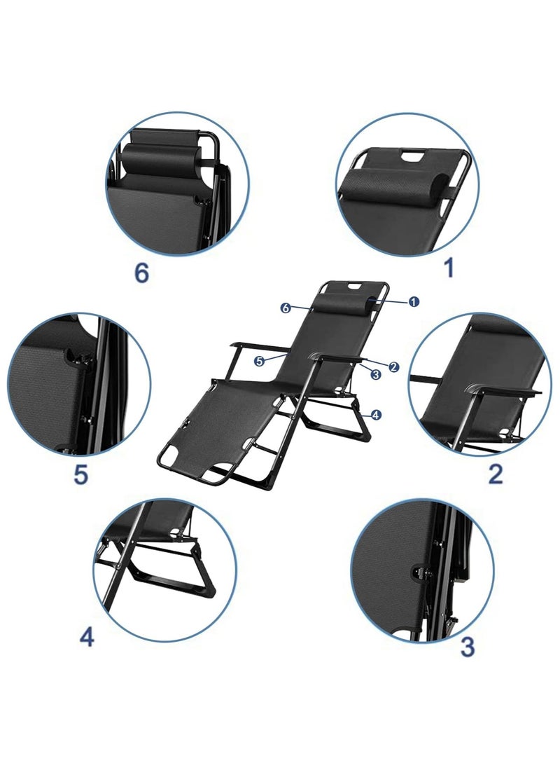 Generic - Outdoor Recliner,Folding Chair,Lounge Chair,Camping Chair,Beach Chair,Adjustable Chair for Camping Picnic Pool Beach Backyard (Black) - Image 1