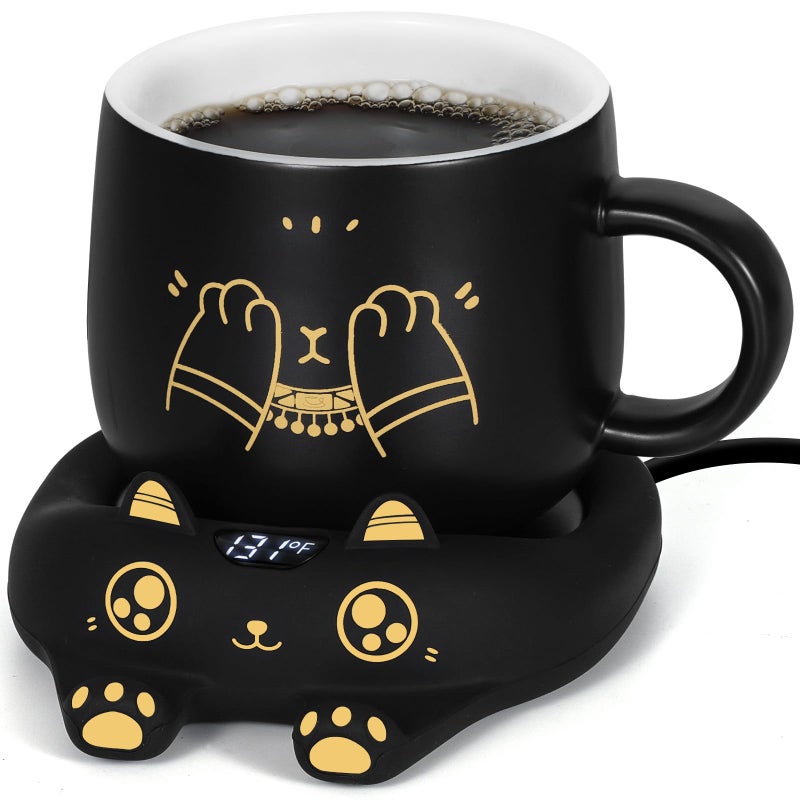 PUSEE Coffee Mug Warmer Cute Cat Mug Set Coffee Cup Warmer for Desk with Auto Shut Off Beverage Warmer with 3 Temp Settings Candle Warmer Coffee Warmer with Mug Set for Christmas Birthday Gifts