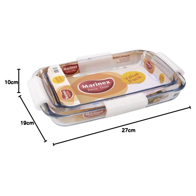 Marinex Glass 2-Piece Rectangular Roaster Set (1.6L + 2.2L) - Durable Heat-Resistant Bakeware Dishes - Clear - Image 2