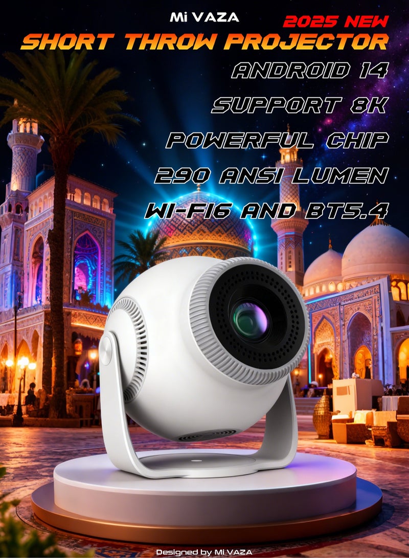 مي فازا جهاز عرض قصير المدى - يدعم دقة 8K - 290 لومن ANSI - جهاز عرض محمول مع تصحيح الانحراف التلقائي، أندرويد 14، واي فاي 5G 6، بلوتوث 5.4، HDR10+ - مسرح منزلي متنقل - متوافق مع أنظمة أندرويد/iOS/ويندوز/TV Stick/HDMI/USB/وحدة تحكم الألعاب/الكمبيوتر/الكمبيوتر المحمول/الهاتف الذكي - Image 1