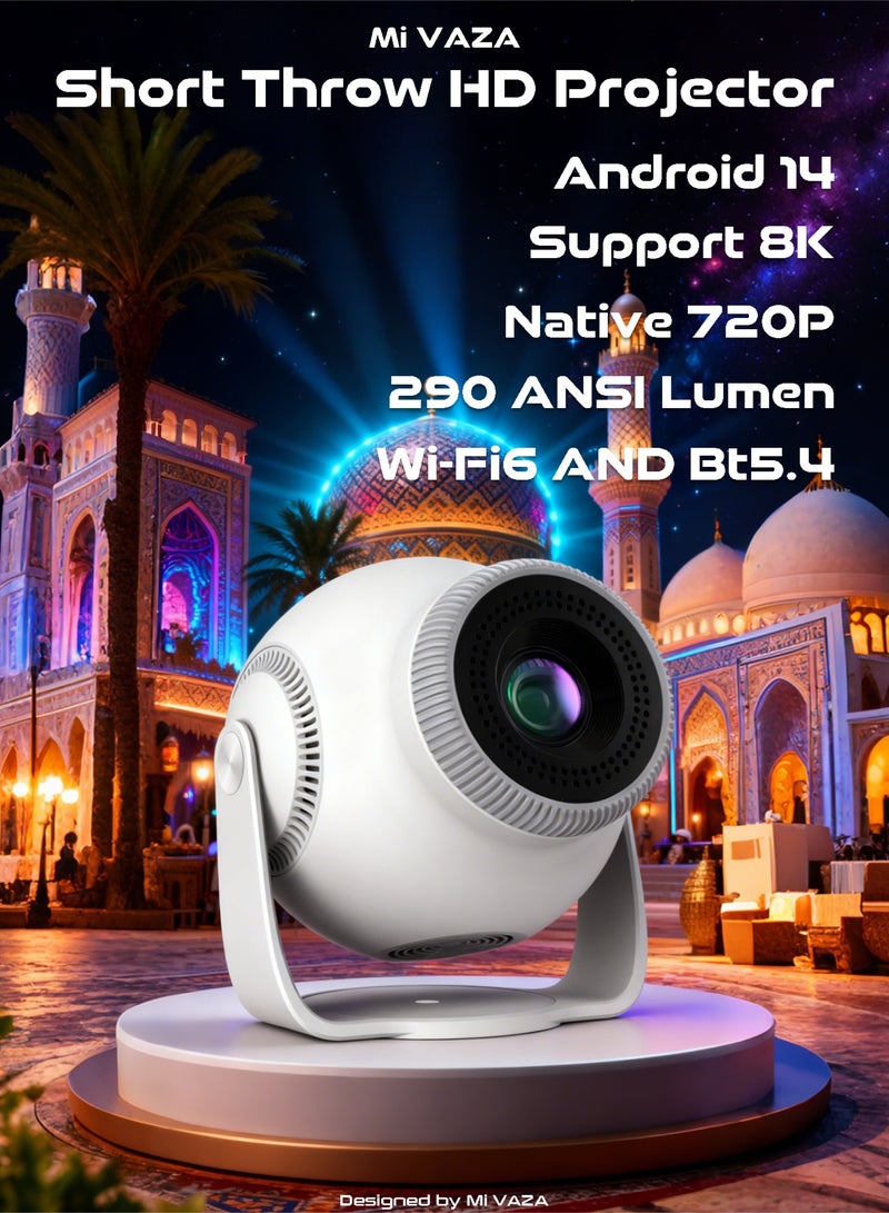 Mi VAZA Short Throw Projector - Support 8K - 290 ANSI Lumen - Portable Projector with Auto Keystone Correction, Android 14, 5G Wifi 6, Bluetooth 5.4, HDR10+ - Mobile Home Theater - Compatible with Android/iOS/Windows/TV Stick/HDMI/USB/Game Controller/Computer/Laptop/Smartphone - Image 1