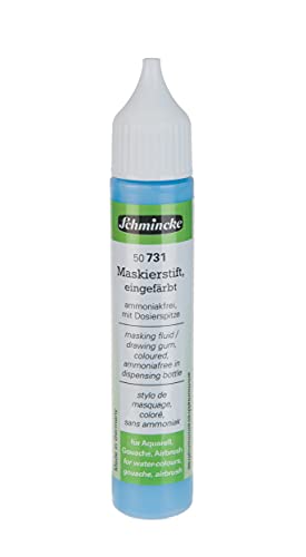 Schmincke - Masking pen colored, 25 ml, 50 731 005, dosing pen, blue masking liquid for opaque areas of paintingson watercolor paper, ammonia-free - Image 1