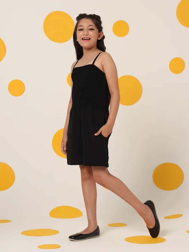 Cherry & Jerry Cherry & Jerry Black Smocking and Shoulder Strap Playsuits