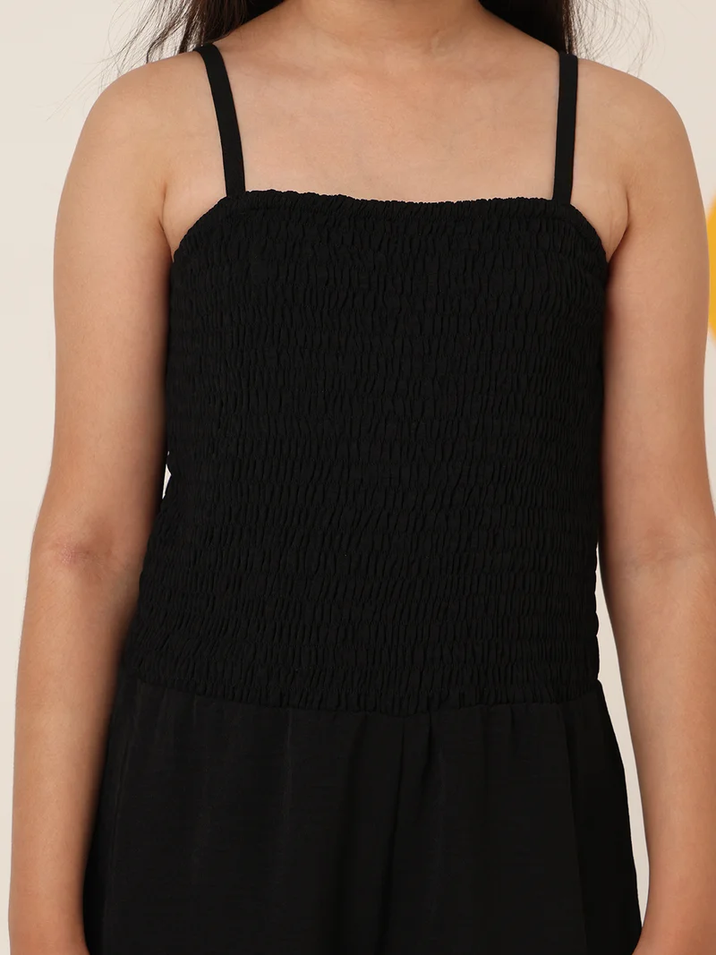 Cherry & Jerry Cherry & Jerry Black Smocking and Shoulder Strap Playsuits