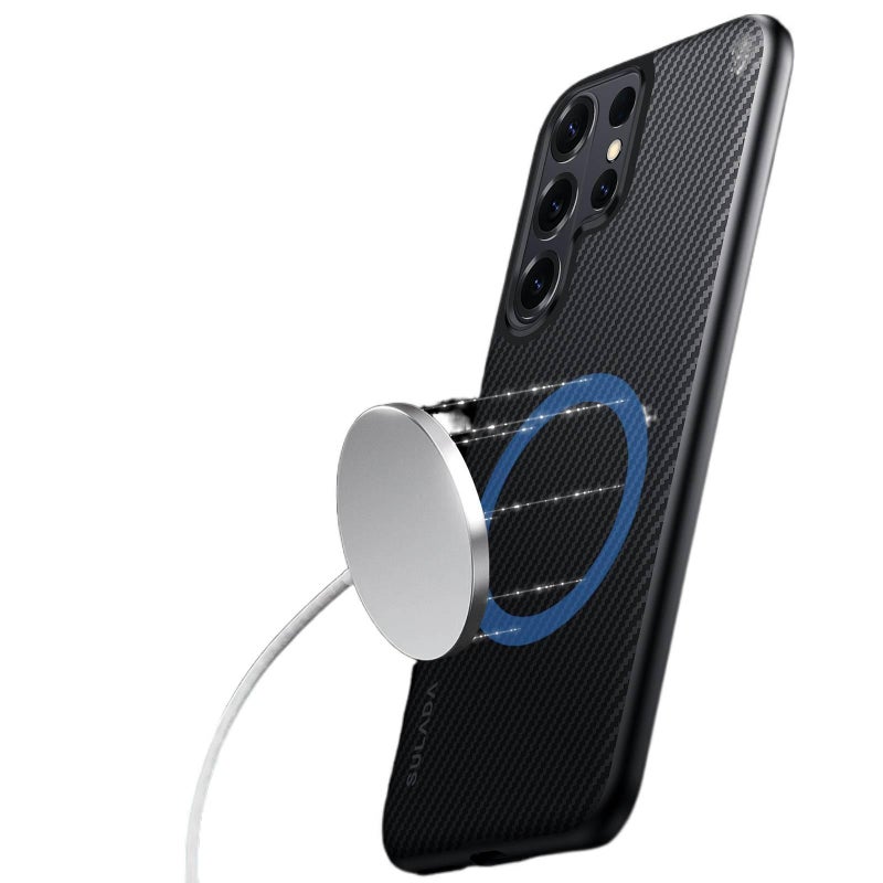 غطاء MagSafe | مغناطيس قوي | ملمس ألياف الكربون | لـ Samsung S26 Ultra / Samsung S26 | أسود - Image 5