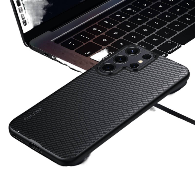 غطاء MagSafe | مغناطيس قوي | ملمس ألياف الكربون | لـ Samsung S26 Ultra / Samsung S26 | أسود - Image 1