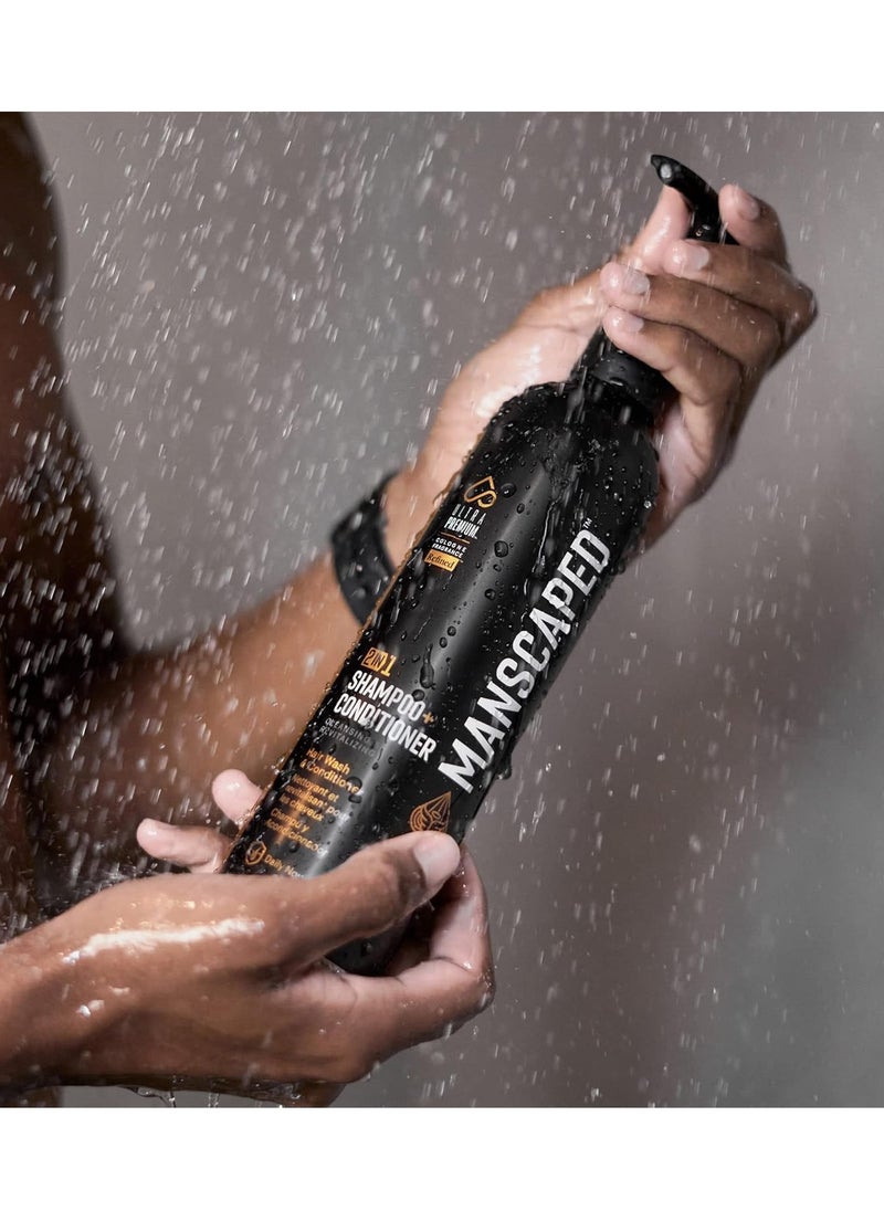 manscaped - MANSCAPED® Scalp Buffer Bundle Shower Kit Including Our Men’s Silicone Head Scrubber & Two 16oz Bottles of Refined® 2 in 1 Shampoo & Conditioner Infused with Aloe for Nourishing and Hydrating Hair - Image 1