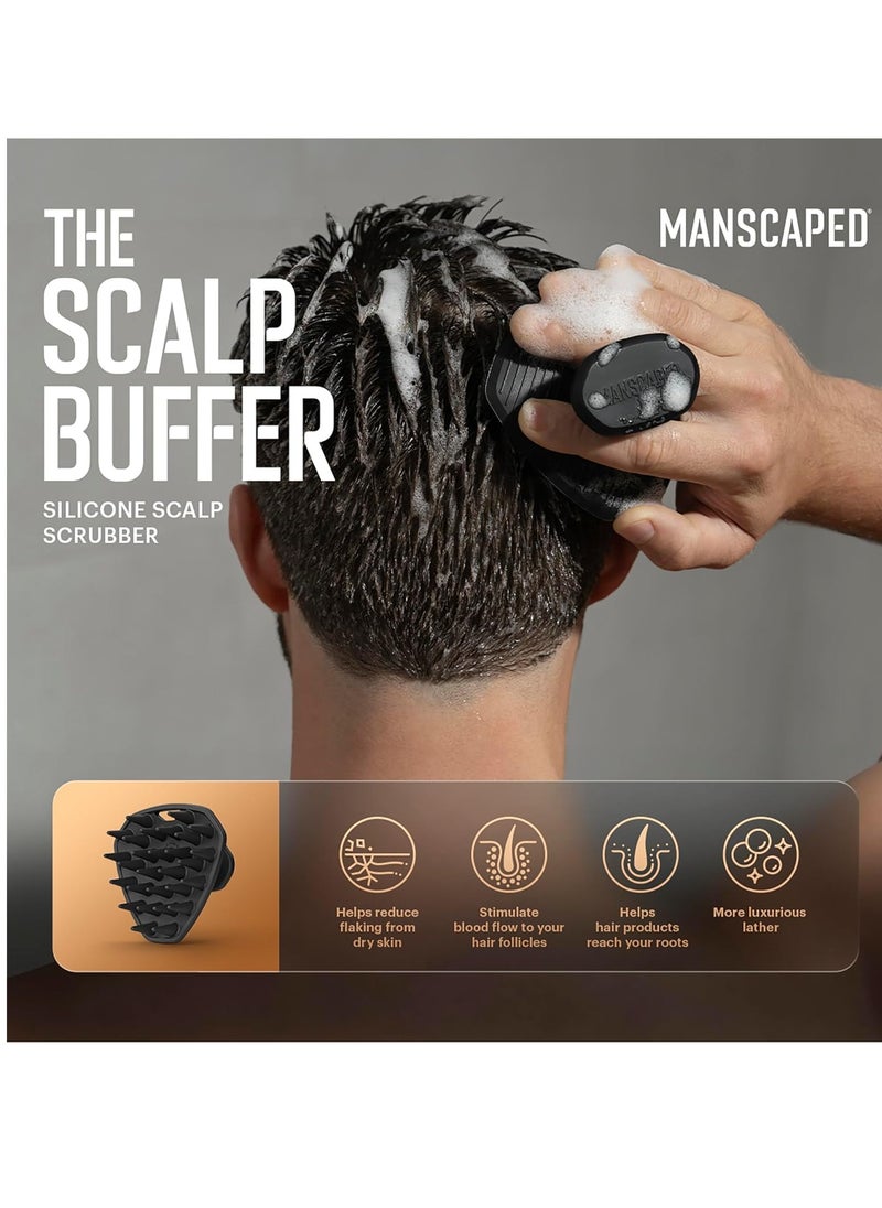 manscaped - MANSCAPED® Scalp Buffer Bundle Shower Kit Including Our Men’s Silicone Head Scrubber & Two 16oz Bottles of Refined® 2 in 1 Shampoo & Conditioner Infused with Aloe for Nourishing and Hydrating Hair - Image 1