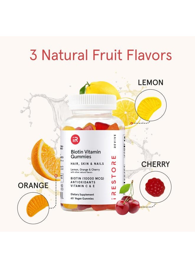 iRestore - Hair Gummy Vitamins, Vegan Biotin Gummies for Hair Skin and Nails Gummies, Hair Gummies, Biotin Gummies for Hair Growth Biotin Vitamins Hair Vitamins Gummies for Women & Men, Biotin 10000mcg - Image 1