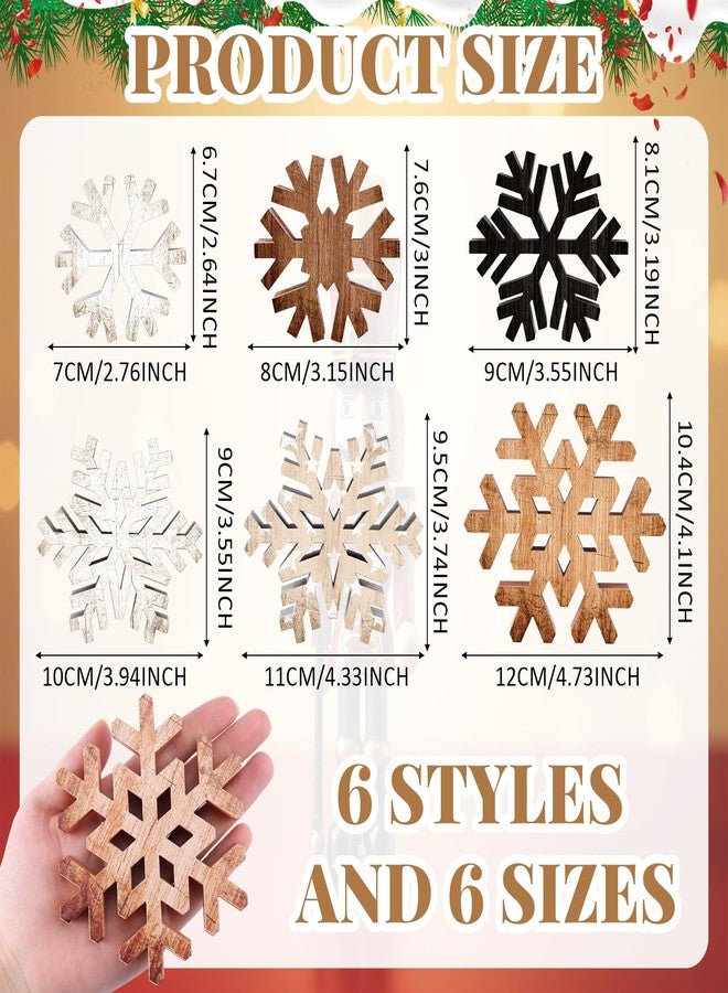 Yuntau 6 Pcs Christmas Table Decoration Wooden Farmhouse Table Centerpieces Rustic Christmas Tree House Reindeer Elk Angel Snowflake Wooden Sign Block Tiered Tray Decor for Xmas Gifts(Snowflake) - Image 3