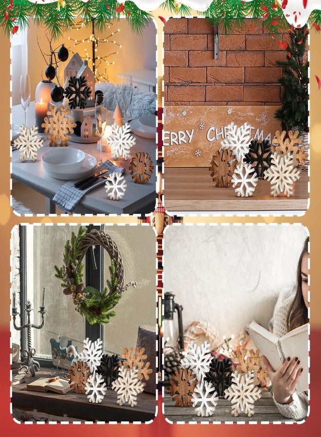 Yuntau 6 Pcs Christmas Table Decoration Wooden Farmhouse Table Centerpieces Rustic Christmas Tree House Reindeer Elk Angel Snowflake Wooden Sign Block Tiered Tray Decor for Xmas Gifts(Snowflake) - Image 4