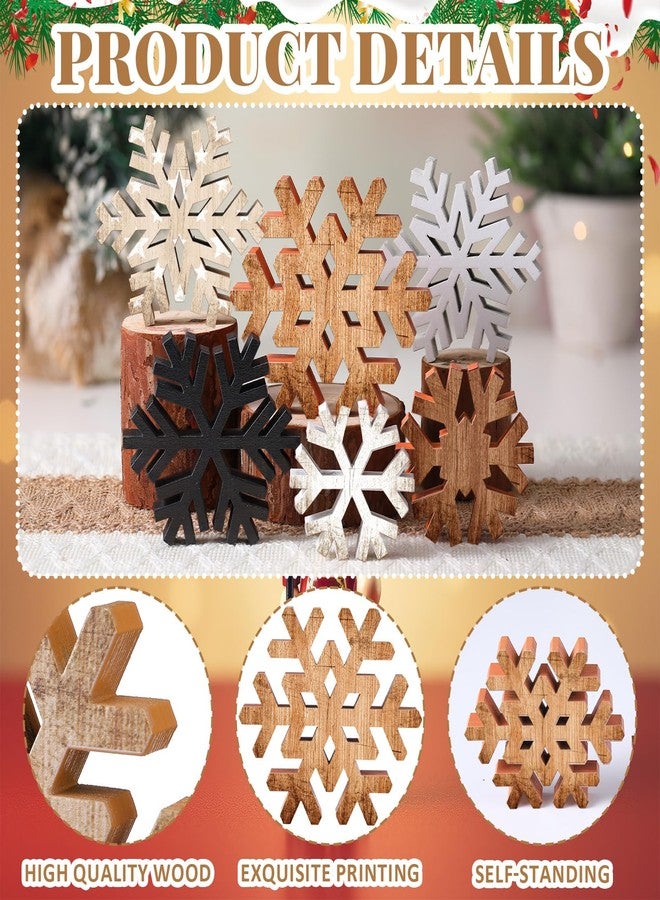 Yuntau 6 Pcs Christmas Table Decoration Wooden Farmhouse Table Centerpieces Rustic Christmas Tree House Reindeer Elk Angel Snowflake Wooden Sign Block Tiered Tray Decor for Xmas Gifts(Snowflake) - Image 2
