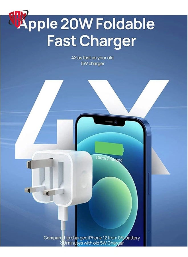 BGM - iPhone Fast Charger Plug & Cable 2mT, [Apple MFi Certified] iPhone 20W USB C USB C Charger Power Adapter w/ USB C to Lightning Cable iPhone 13/12/SE/11/XS/XR/X/8, iPad, AirPod, White - Image 1