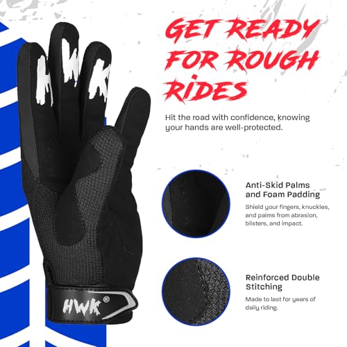 HWK Motorcycle Gloves for Men & Women - Comfortable Tactical Protection with Non-Slip Neoprene Palm Padding, Versatile Temperature Resistant - Black, 2XL - Bike Gloves - Image 2