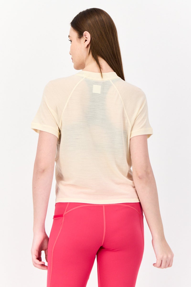 Hoka Women Sportswear Fit Short Sleeve Training Top , Beige - Image 2