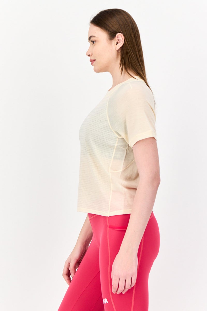 Hoka Women Sportswear Fit Short Sleeve Training Top , Beige - Image 4