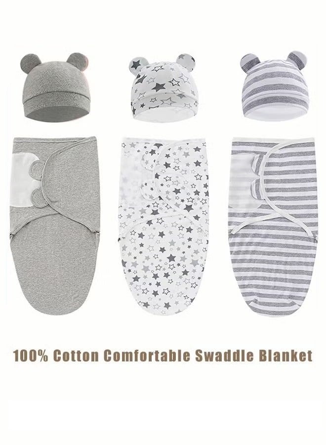 6 PCS Baby Swaddle Blanket Wrap Cap Set Newborn Infant Sleep Sack With Caps 100% Breathable Cotton 0-4 Month - Image 1