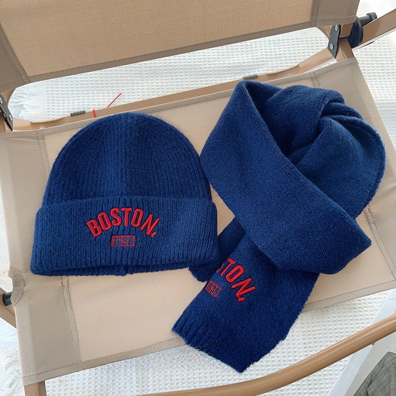 Kids Scarf and Hat Set Embroidered Letter Coffee set - Image 2