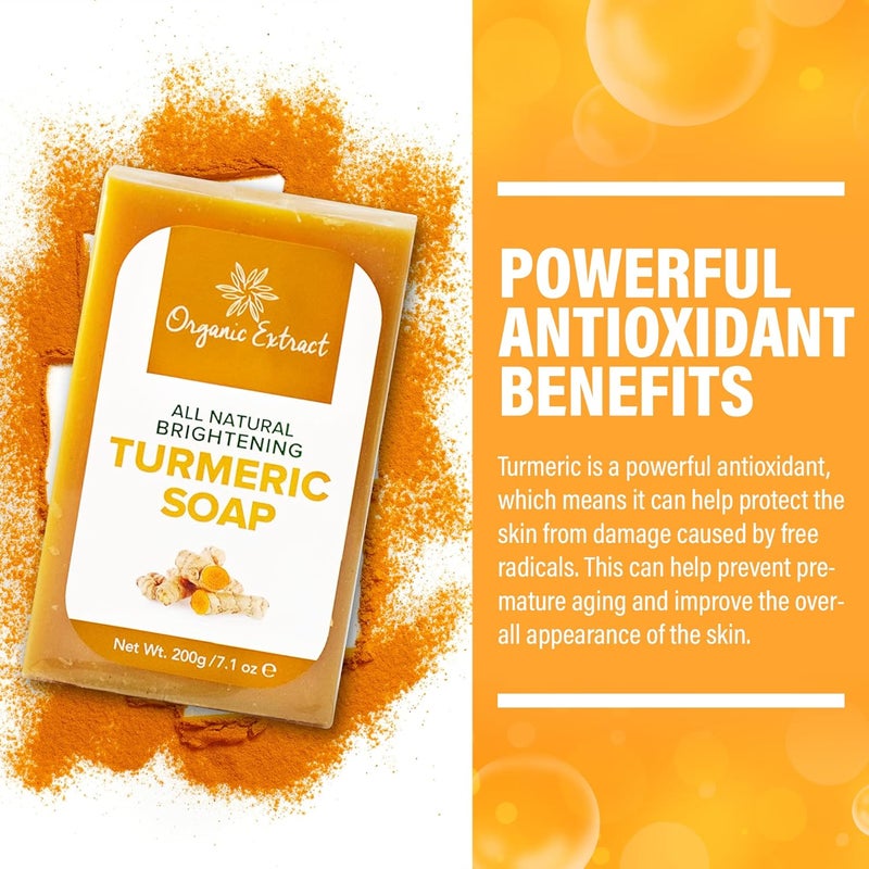 ORGANIC EXTRACT Tumeric Soap 705fl oz 200g Skin Brightening Soap Bar Deeply Moisturizes Cleanses Skin Reduces Acne Dark Spots - Image 5