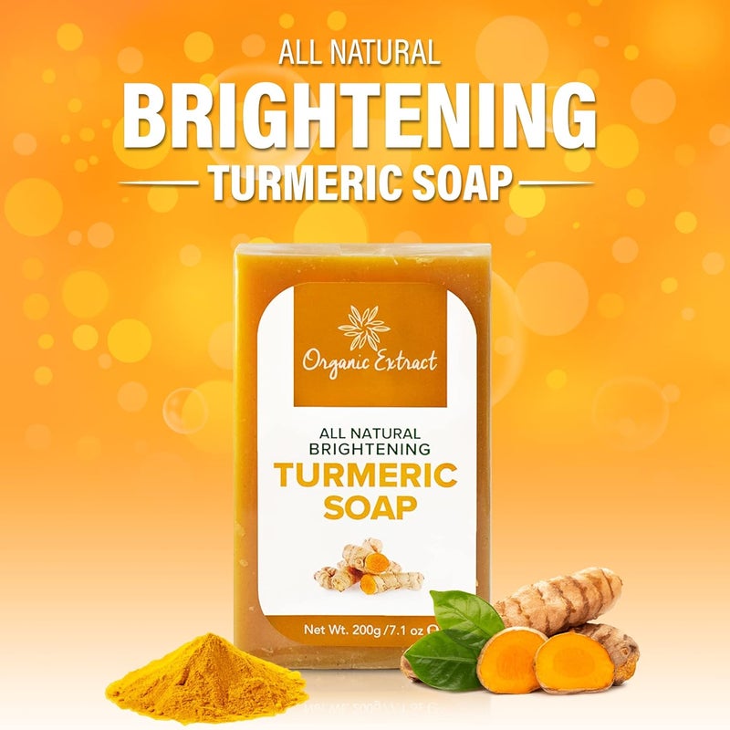 ORGANIC EXTRACT Tumeric Soap 705fl oz 200g Skin Brightening Soap Bar Deeply Moisturizes Cleanses Skin Reduces Acne Dark Spots - Image 2