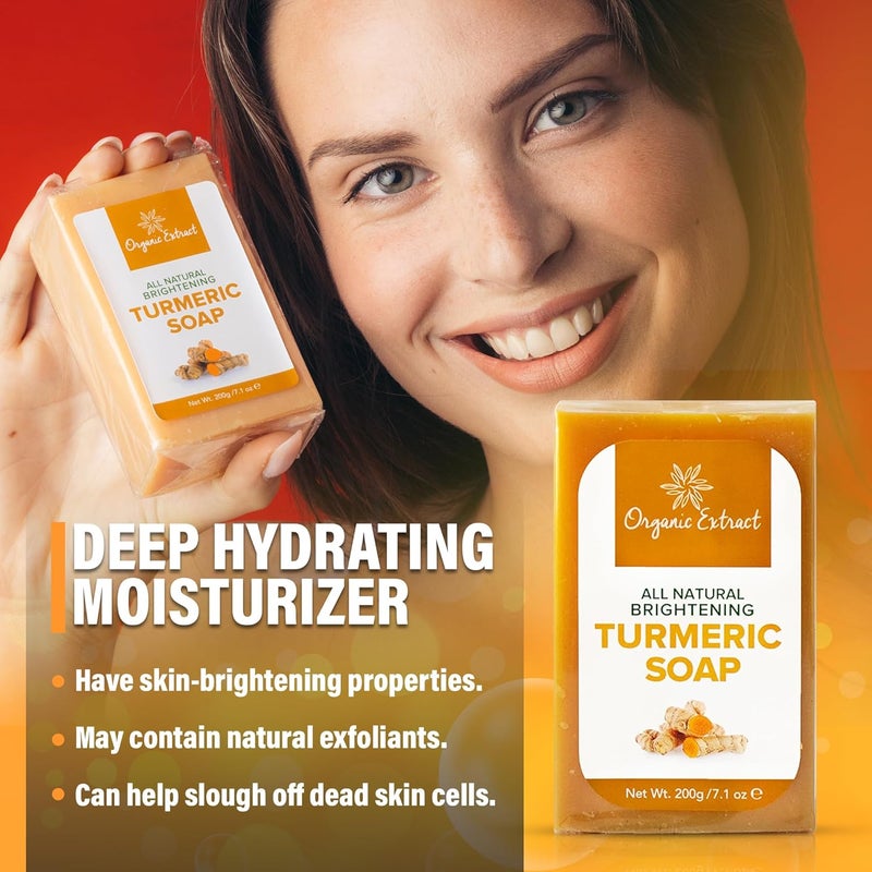 ORGANIC EXTRACT Tumeric Soap 705fl oz 200g Skin Brightening Soap Bar Deeply Moisturizes Cleanses Skin Reduces Acne Dark Spots - Image 4