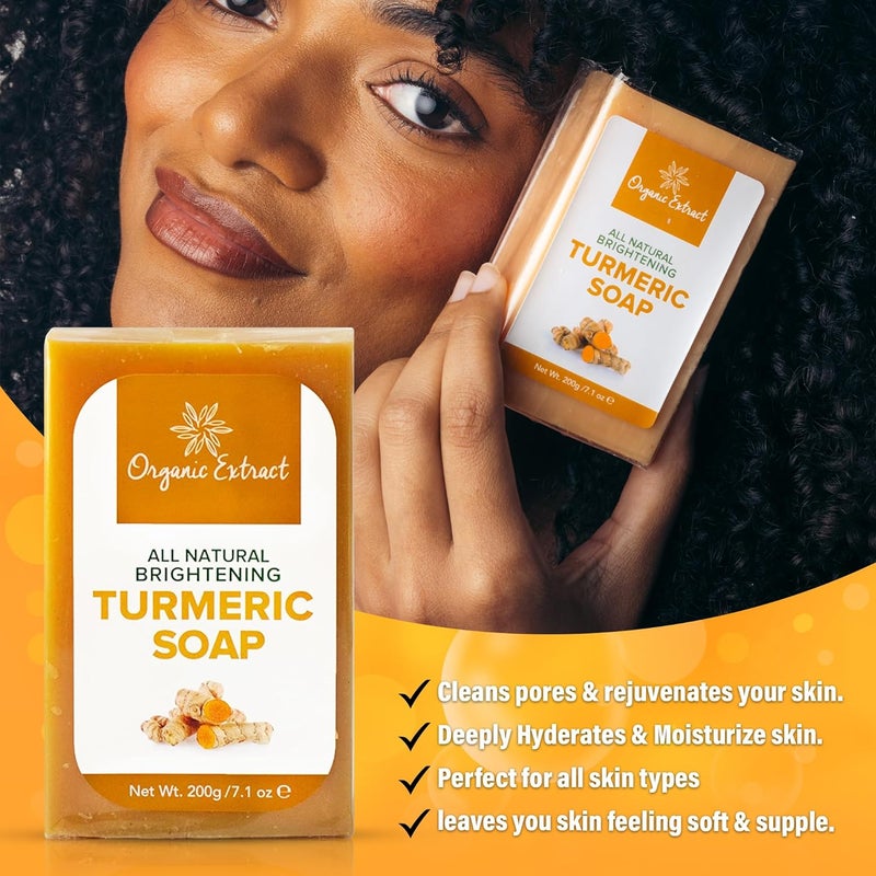 ORGANIC EXTRACT Tumeric Soap 705fl oz 200g Skin Brightening Soap Bar Deeply Moisturizes Cleanses Skin Reduces Acne Dark Spots - Image 3