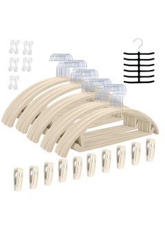 TYCOM Non-Slip Velvet Hangers - Suit Hangers (50 Pack) Ultra Thin Space Saving 360 Degree Swivel Hook Clothes Hangers Hold Up-to 10 Lbs, for Coats, Jackets, Pants, Dress Clothe- Curved 50pcs Beige  - Image 1