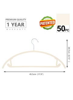 TYCOM Non-Slip Velvet Hangers - Suit Hangers (50 Pack) Ultra Thin Space Saving 360 Degree Swivel Hook Clothes Hangers Hold Up-to 10 Lbs, for Coats, Jackets, Pants, Dress Clothe- Curved 50pcs Beige  - Image 2