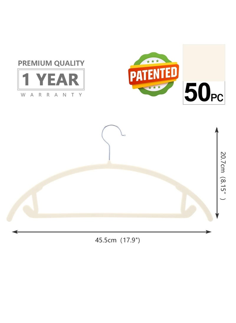 TYCOM Non-Slip Velvet Hangers - Suit Hangers (50 Pack) Ultra Thin Space Saving 360 Degree Swivel Hook Clothes Hangers Hold Up-to 10 Lbs, for Coats, Jackets, Pants, Dress Clothe- Curved 50pcs Beige  - Image 2