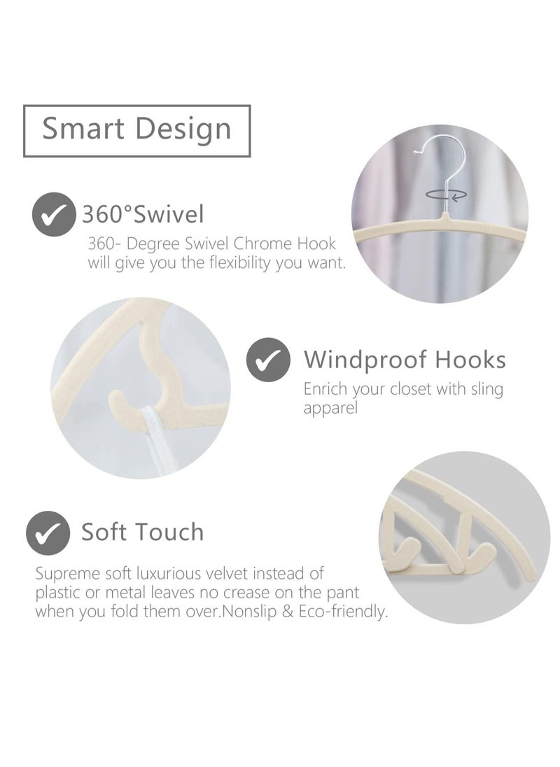TYCOM Non-Slip Velvet Hangers - Suit Hangers (50 Pack) Ultra Thin Space Saving 360 Degree Swivel Hook Clothes Hangers Hold Up-to 10 Lbs, for Coats, Jackets, Pants, Dress Clothe- Curved 50pcs Beige  - Image 4